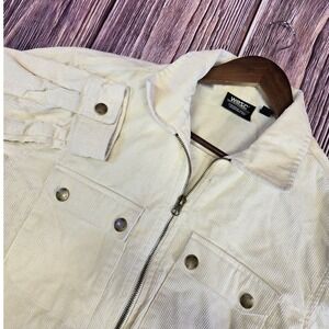 WeSC Corduroy Trucker Jacket Mens M Cream Full Zip Utility Workwear Coat